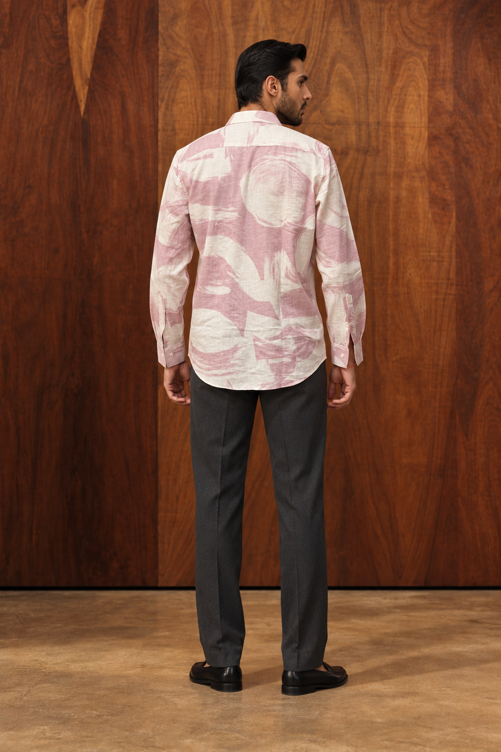 Lavender Abstract Print Cotton Spread Collar Shirt For Men