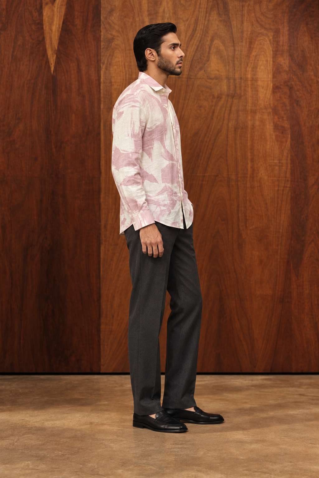 Lavender Abstract Print Cotton Spread Collar Shirt For Men