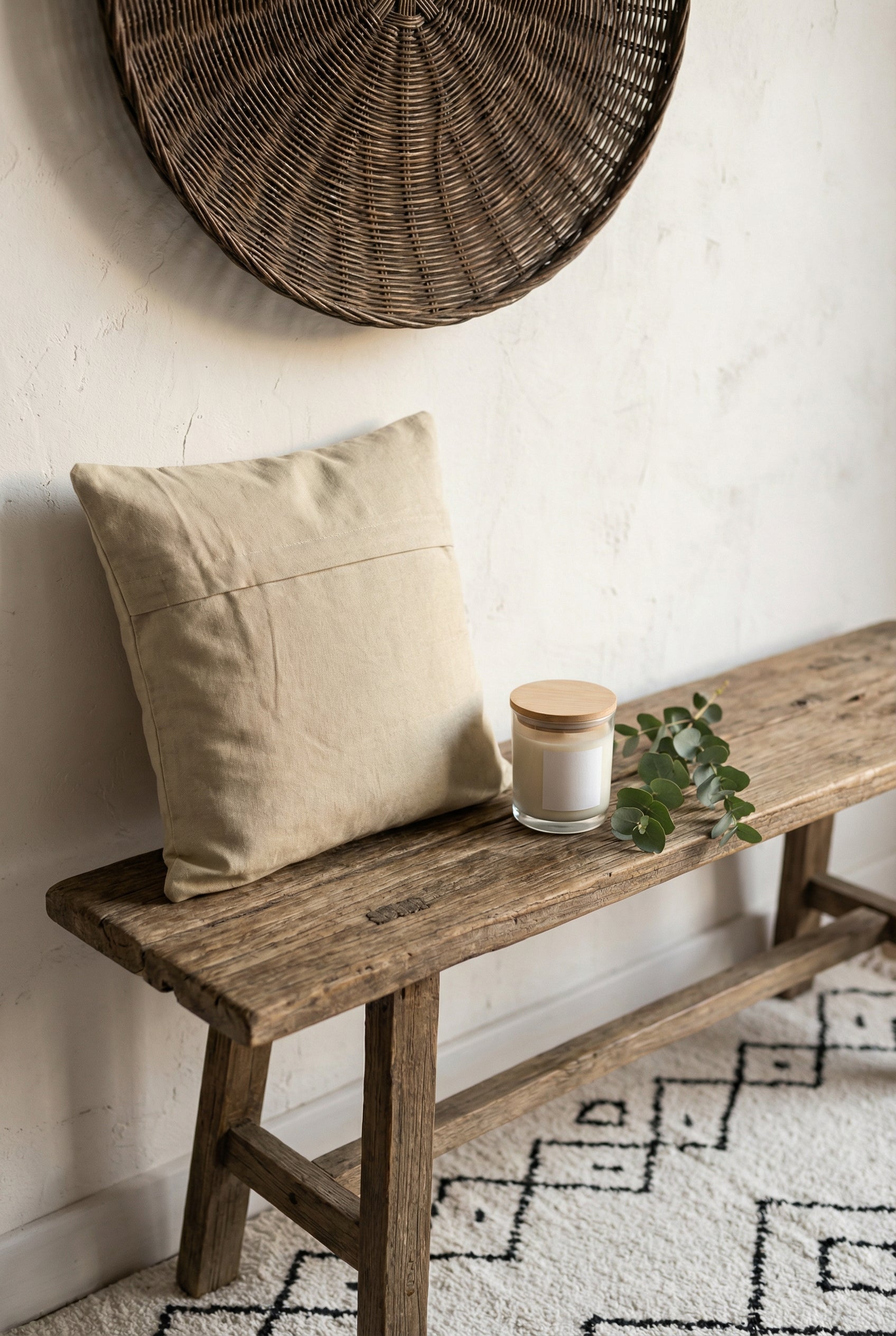 Beige Squared Floral Print Cushion Cover With Mandala Embroidered
