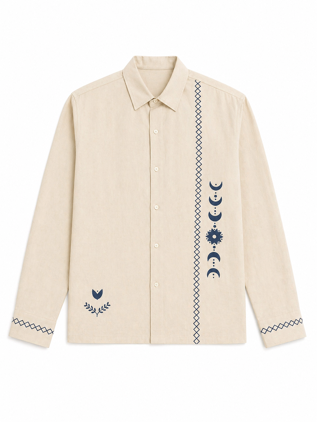 Beige Printed Full Sleeve Ethnic Motifs Shirt For Men