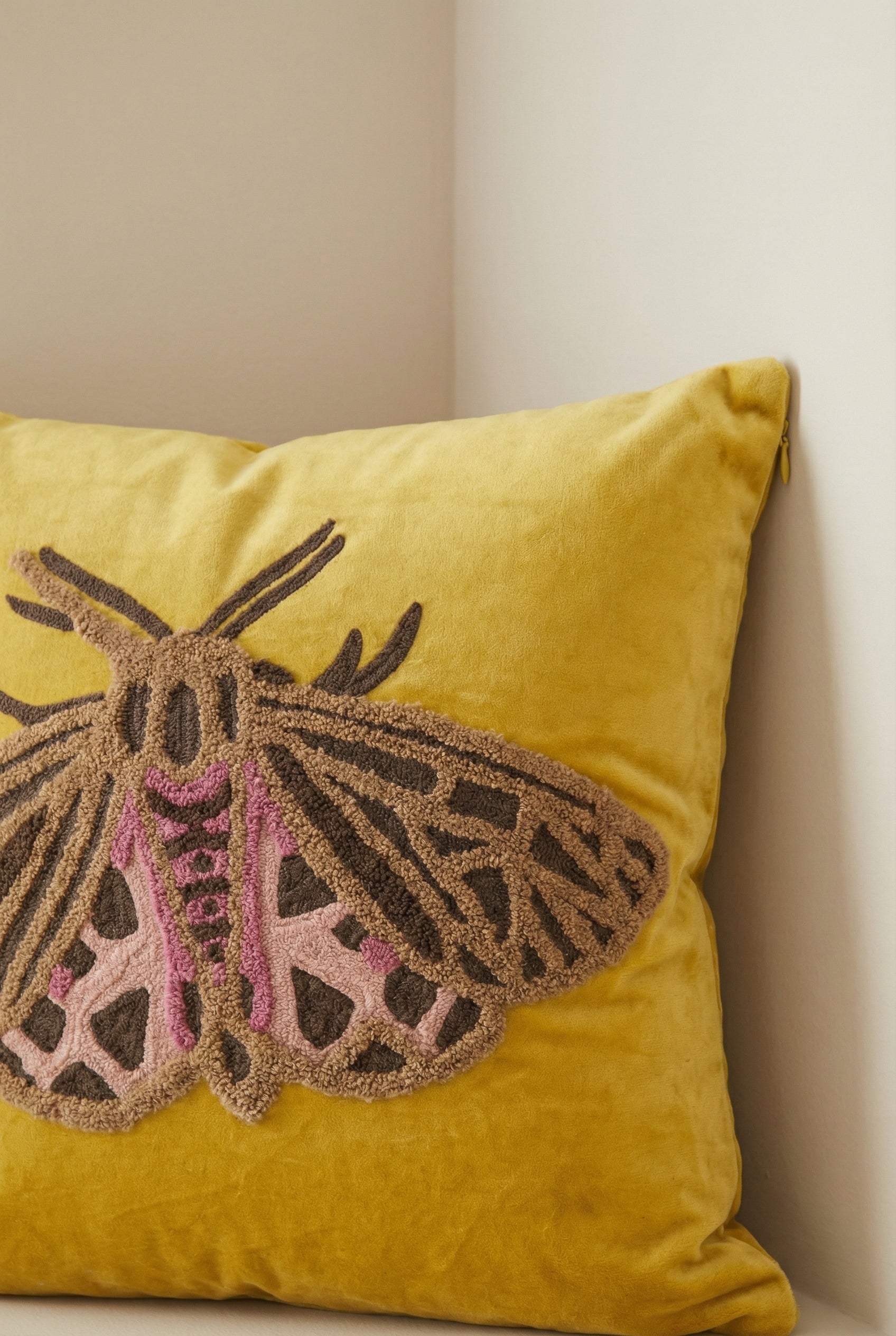 Yellow & Brown Embroidered Cotton Squared Cushion Cover