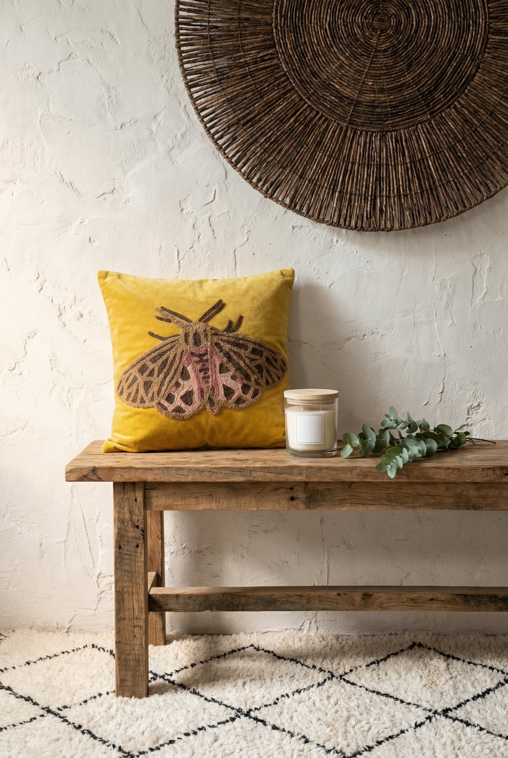 Yellow & Brown Embroidered Cotton Squared Cushion Cover