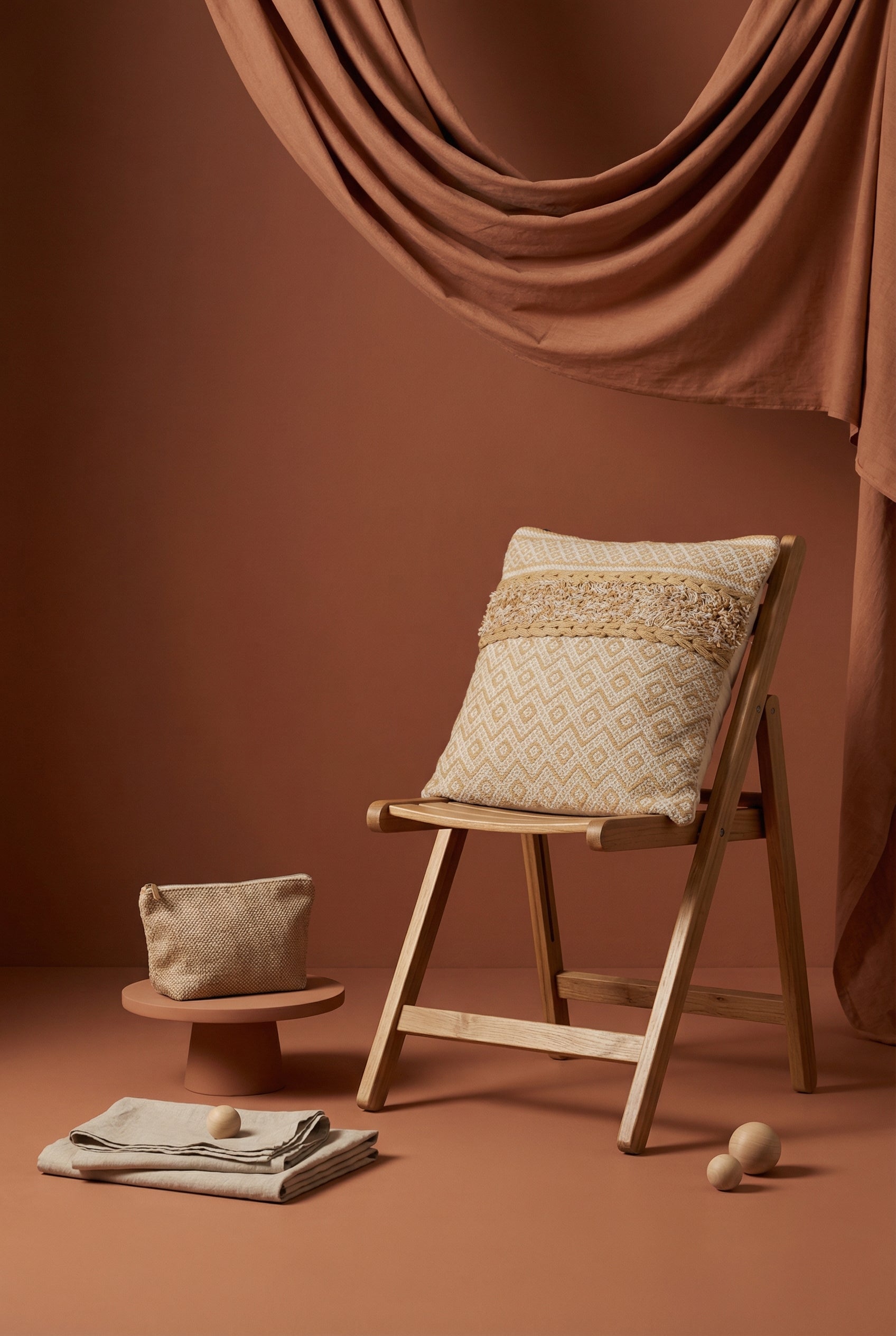 Mustard & Beige Embroidered Cotton Squared Cushion Cover