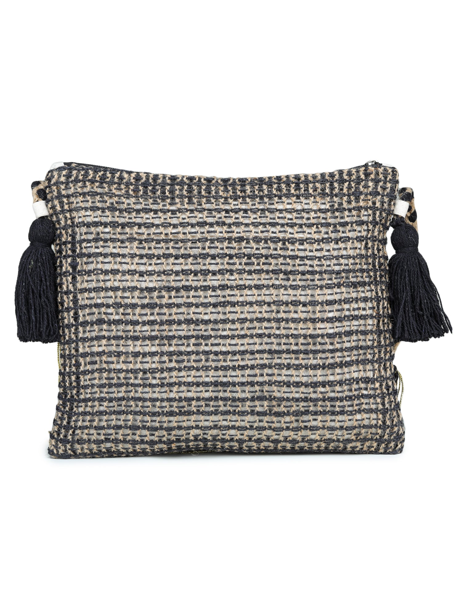 Green black tassel Hand Woven Tote Bag