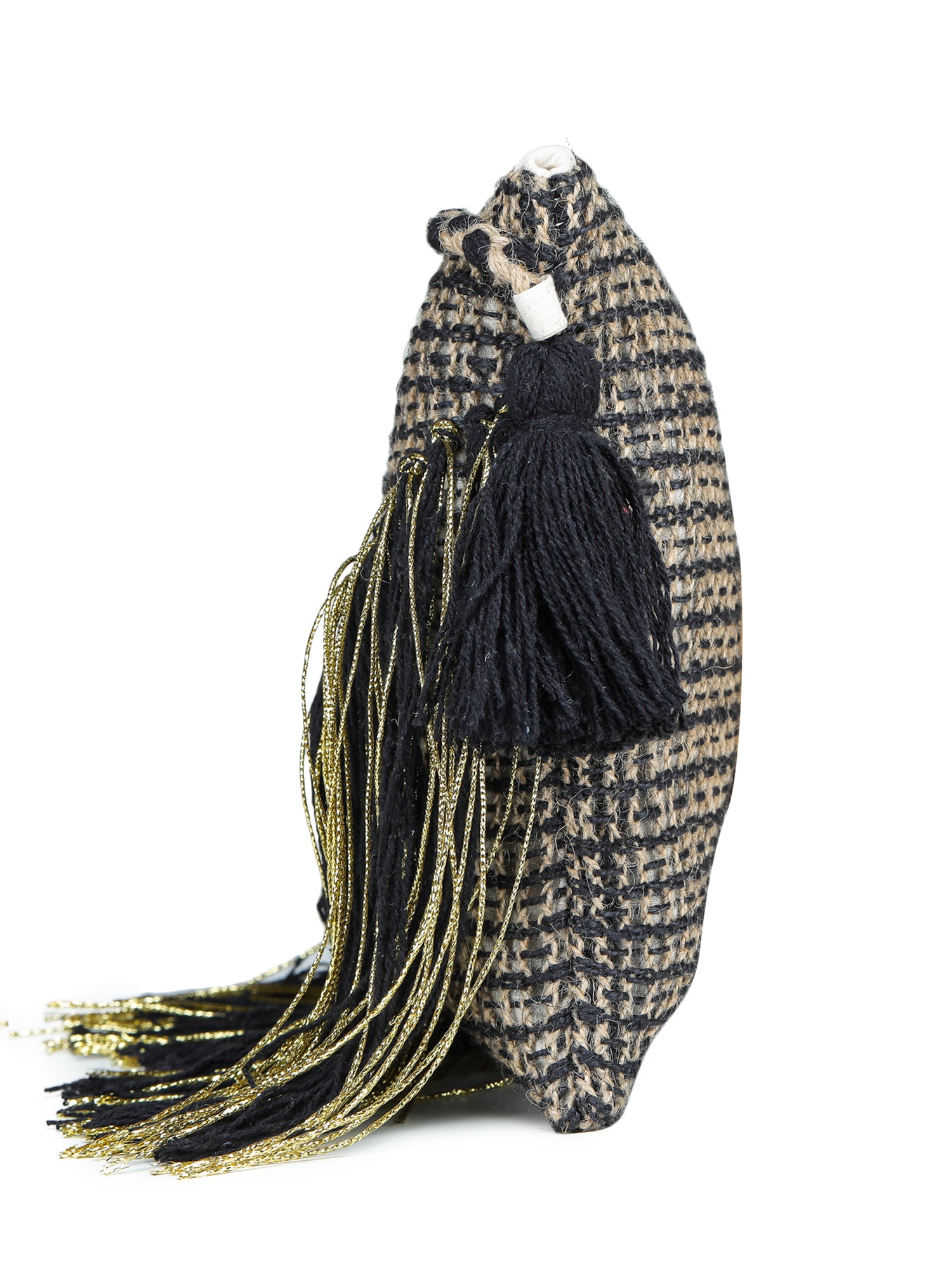 Green black tassel Hand Woven Tote Bag
