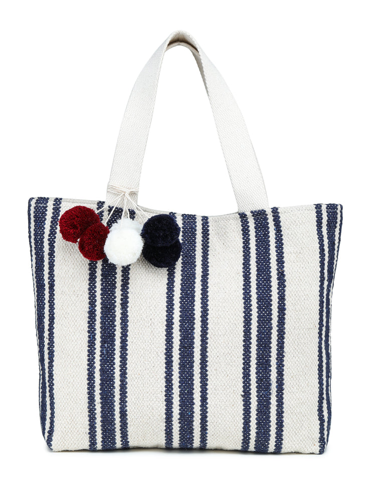 White-blue Hand Woven Tote Bag