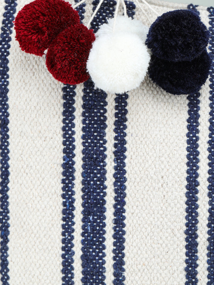 White-blue Hand Woven Tote Bag