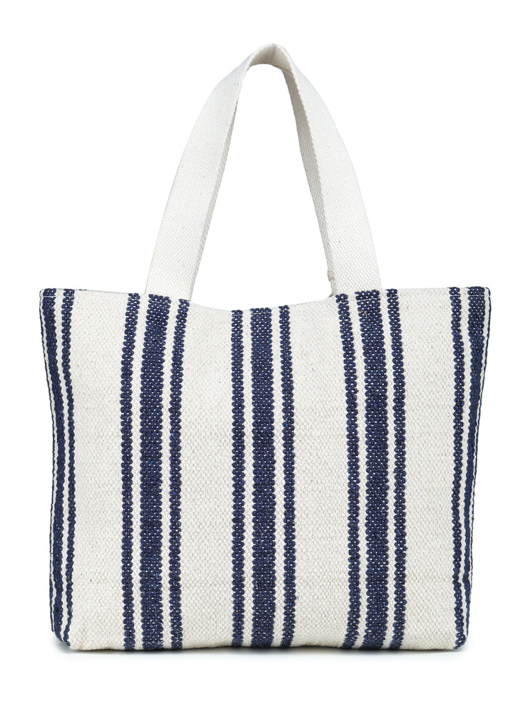 White-blue Hand Woven Tote Bag