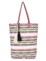 Pink white Hand Woven Tote Bag