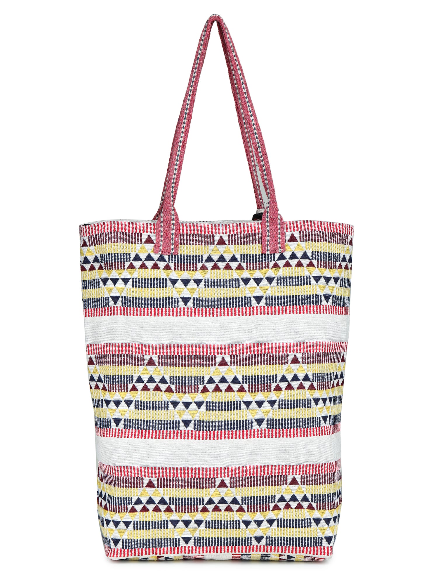 Pink white Hand Woven Tote Bag
