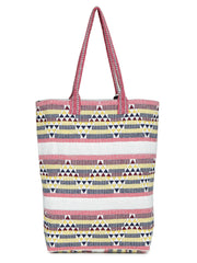 Pink white Hand Woven Tote Bag