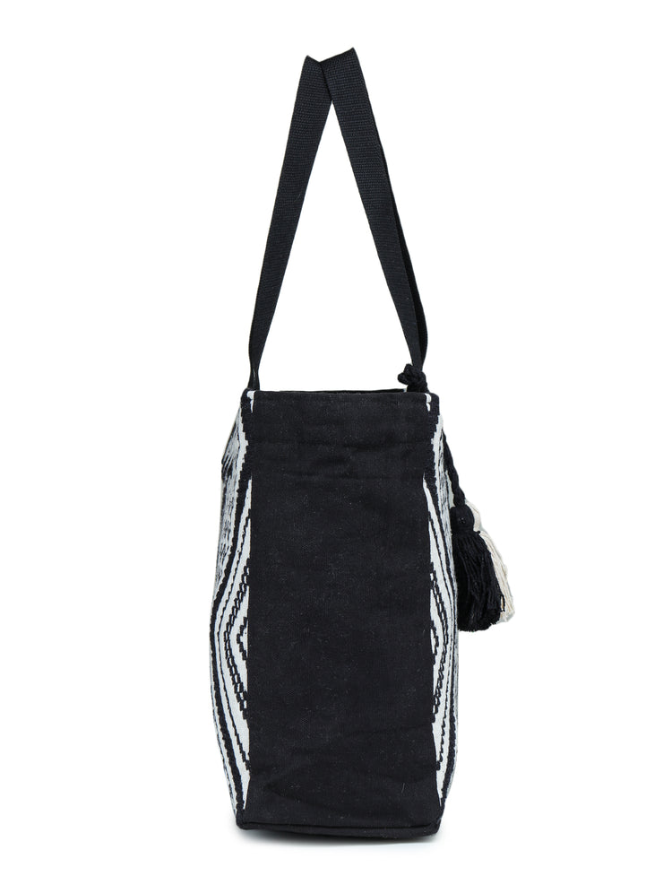 Black-white Hand Woven Tote Bag
