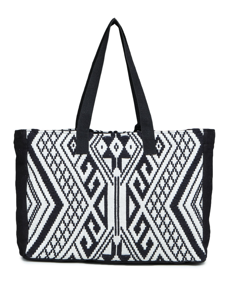 Black-white Hand Woven Tote Bag
