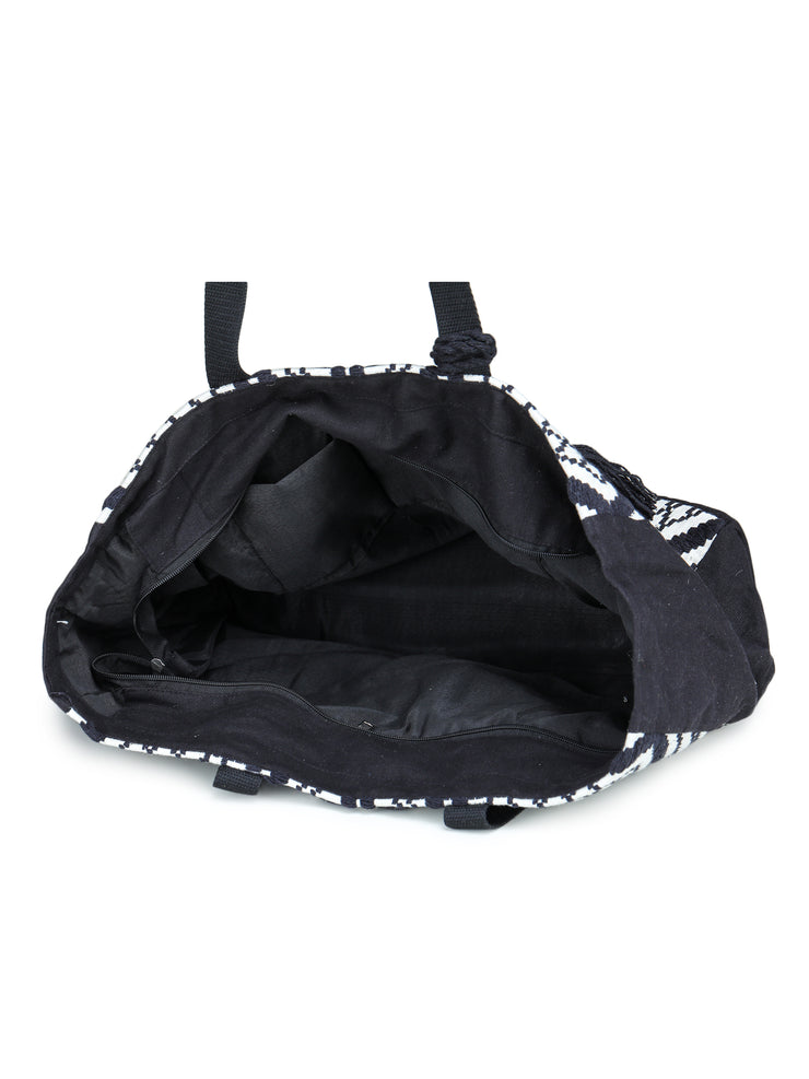 Black-white Hand Woven Tote Bag