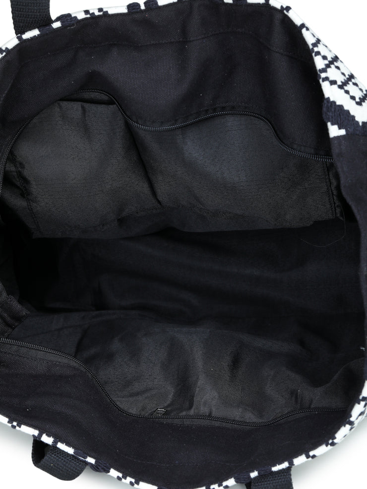 Black-white Hand Woven Tote Bag