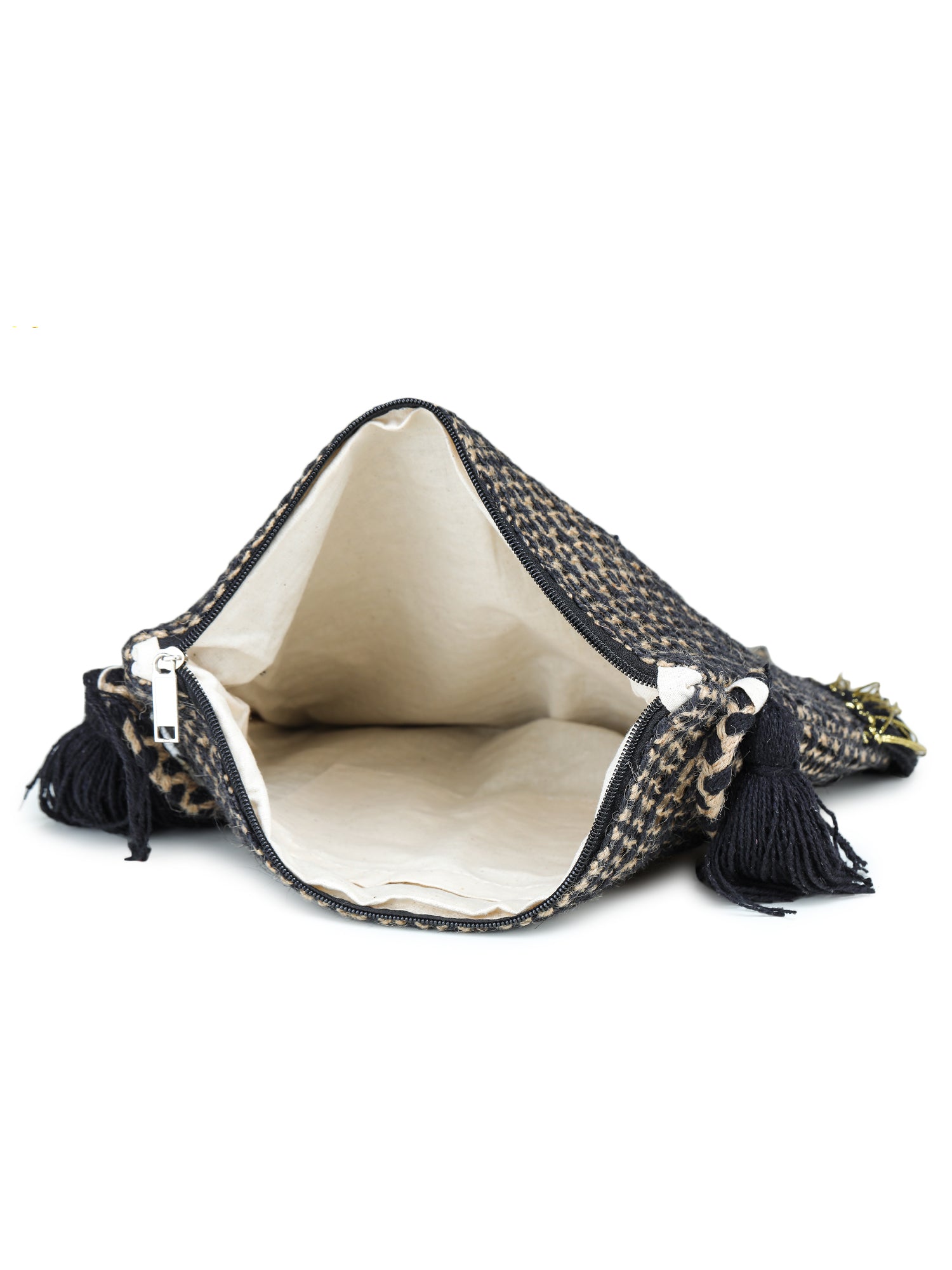 Green black tassel Hand Woven Tote Bag