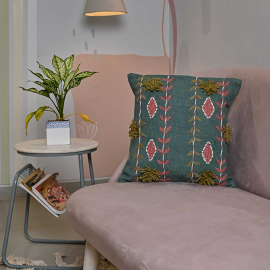 Green Handloom Pure Cotton Cushion Cover