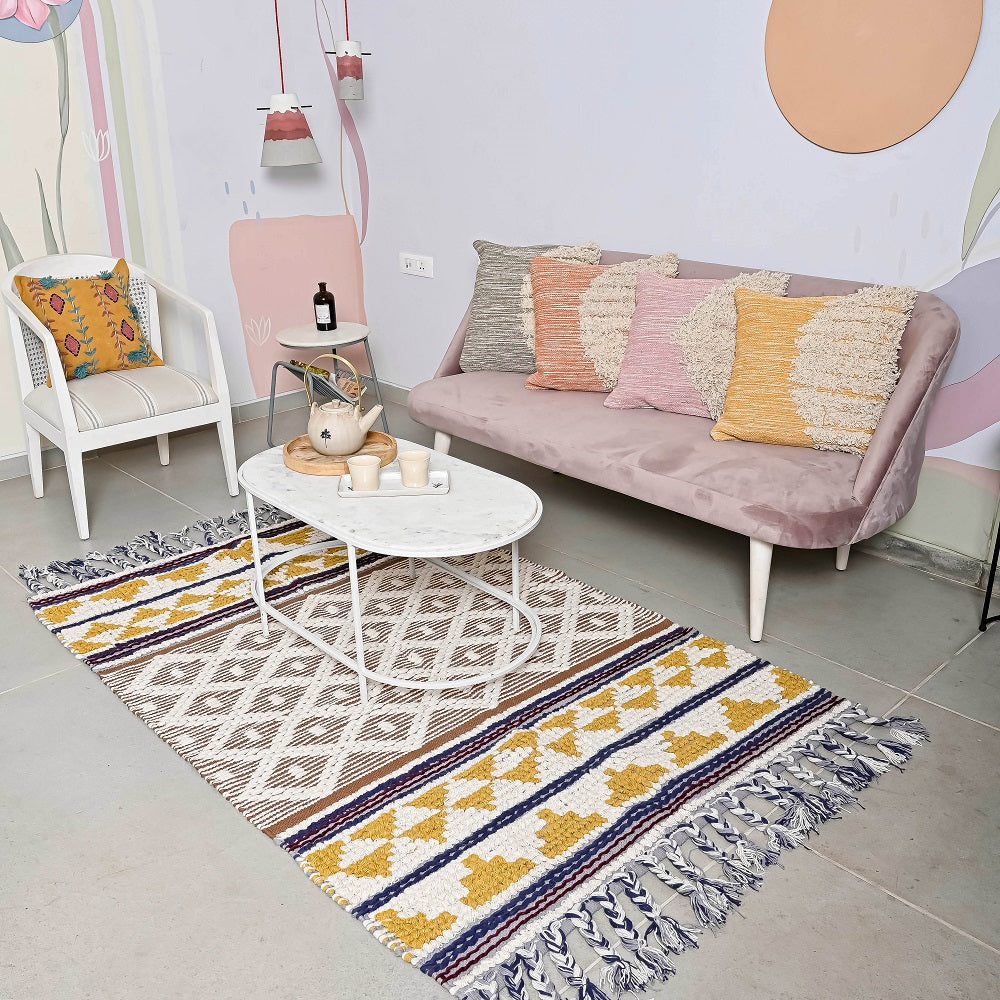 Hand-weaved 100% Cotton woven  Multi-color  Rug
