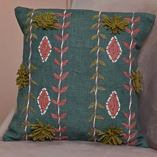 Green Handloom Pure Cotton Cushion Cover