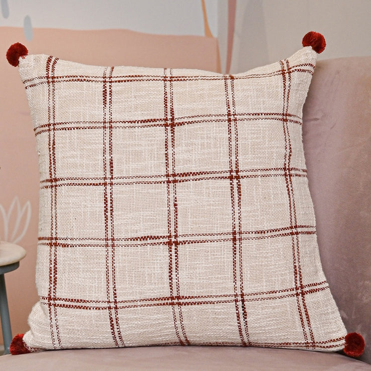 Handloom Pure Cotton Cushion Cover with pompom