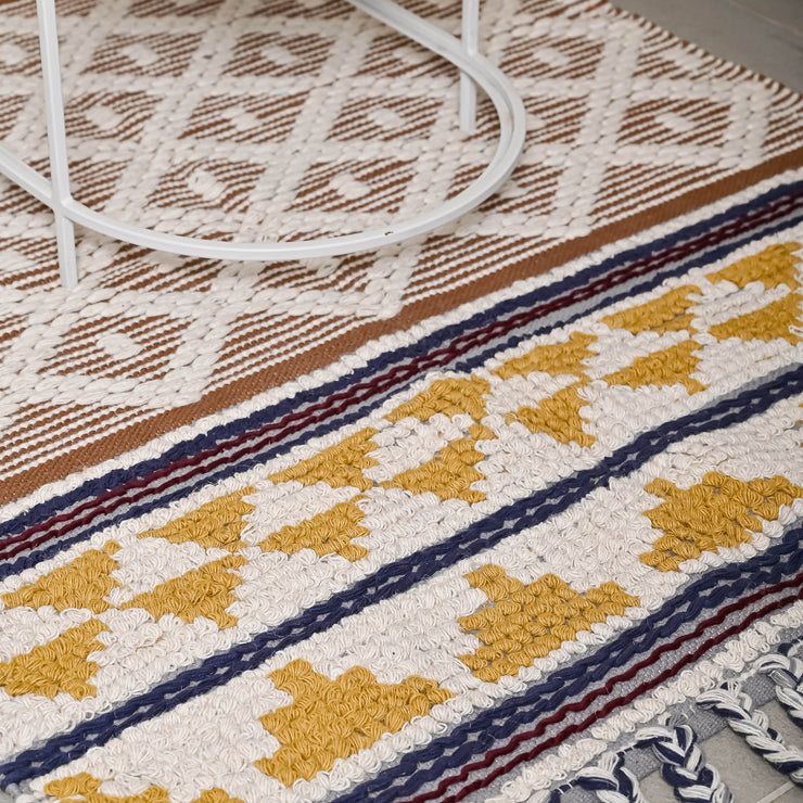 Hand-weaved 100% Cotton woven  Multi-color  Rug