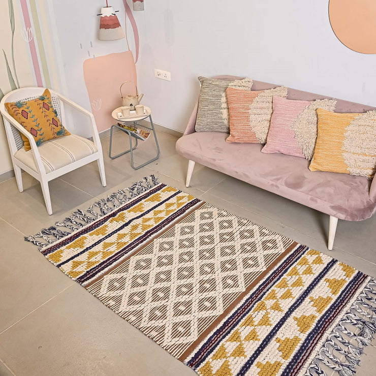 Hand-weaved 100% Cotton woven  Multi-color  Rug