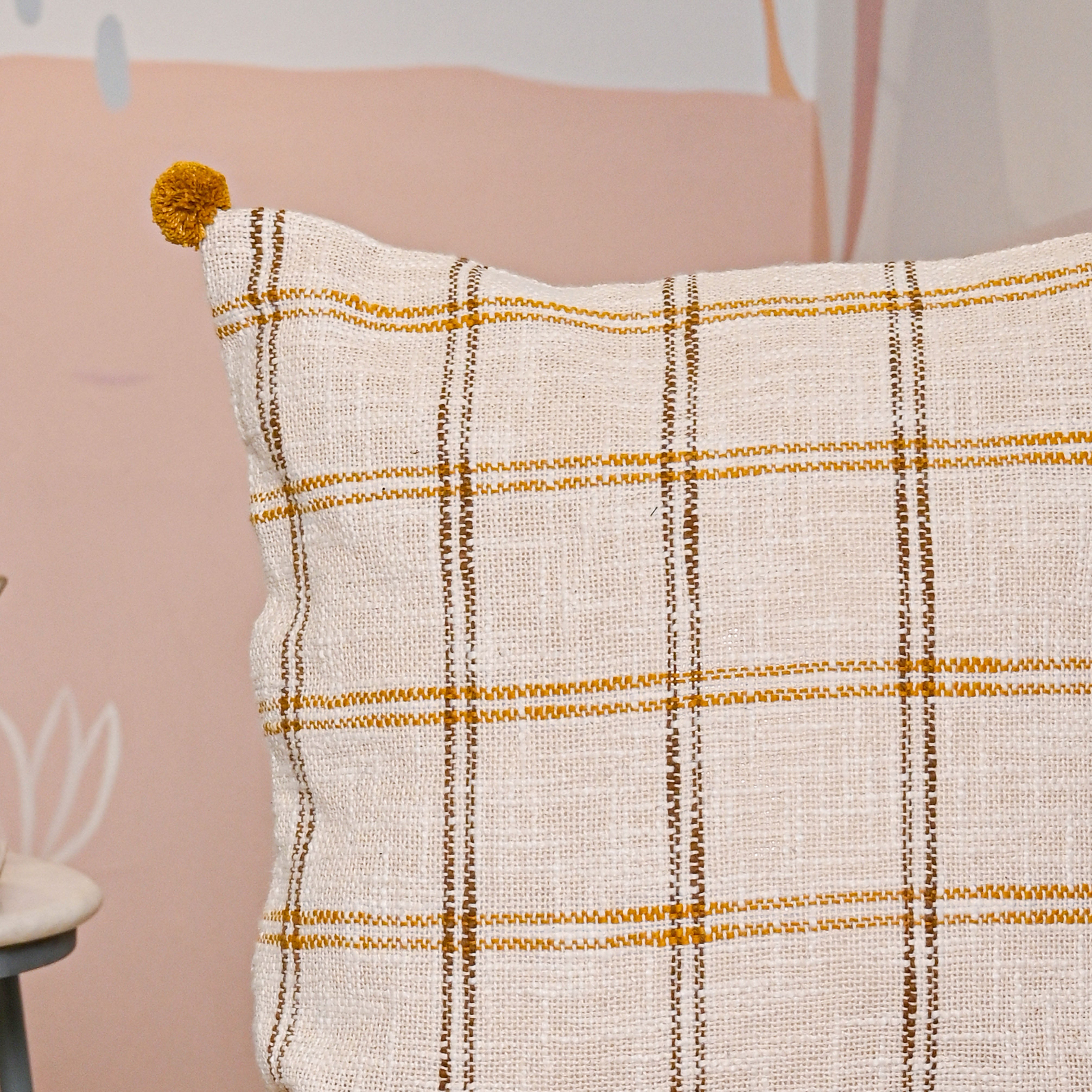 Handloom Pure Cotton Cushion Cover with pompom