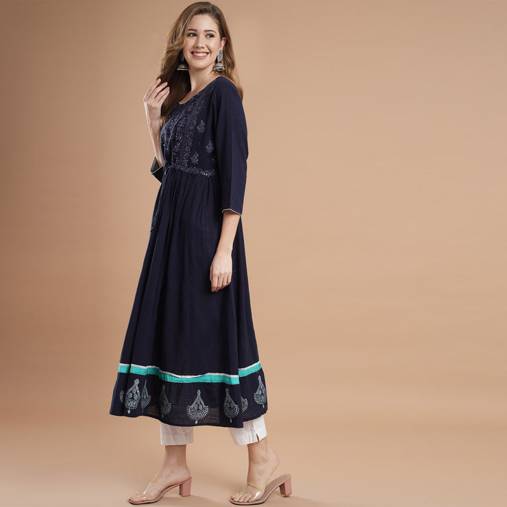 RANGDEEP NAVY BLUE COTTON WOMEN'S ANARKALI KURTA