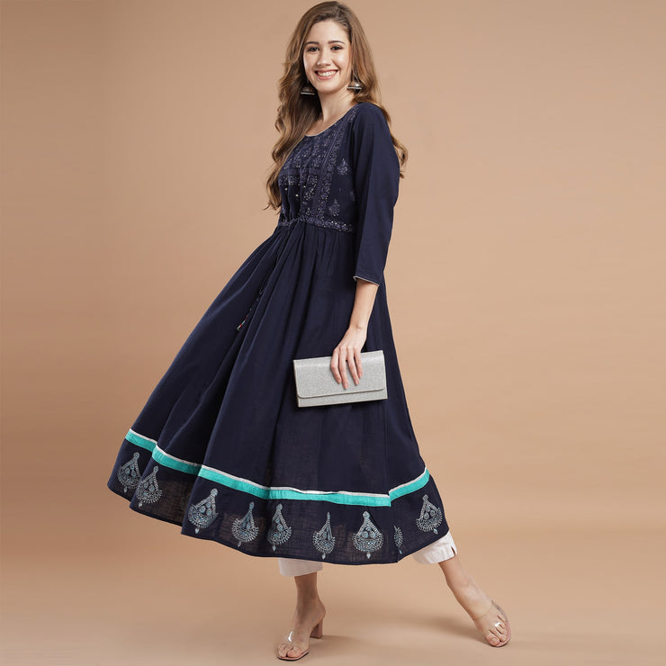 RANGDEEP NAVY BLUE COTTON WOMEN'S ANARKALI KURTA