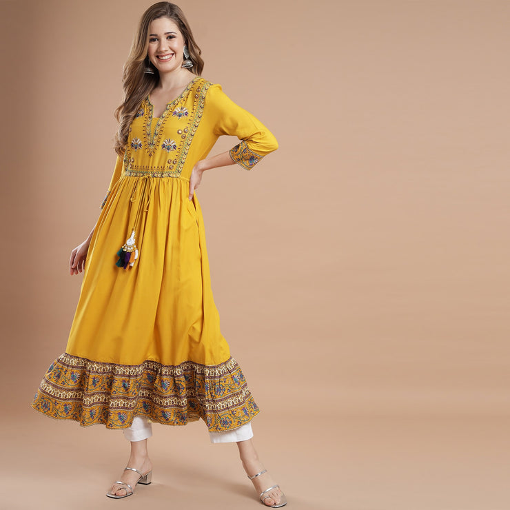 RANGDEEP YELLOW RAYON WOMEN'S ANARKALI KURTA