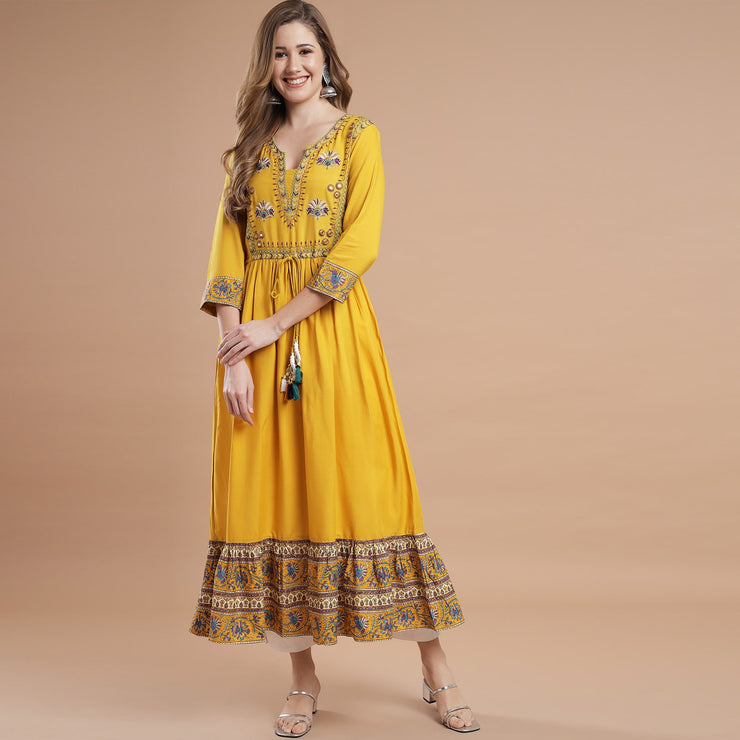 RANGDEEP YELLOW RAYON WOMEN'S ANARKALI KURTA