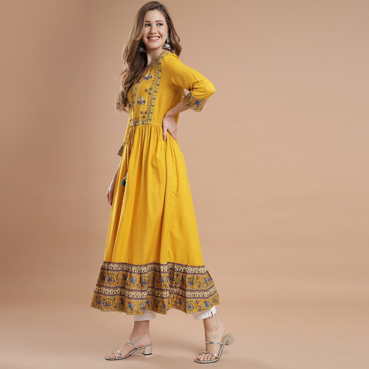 RANGDEEP YELLOW RAYON WOMEN'S ANARKALI KURTA