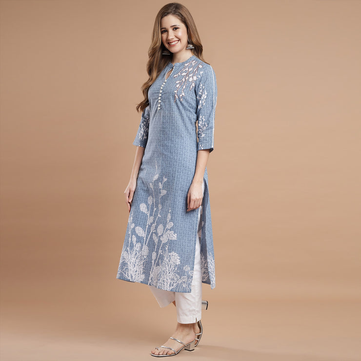 RANGDEEP BLUE RAYON WOMEN'S STRAIGHT KURTA