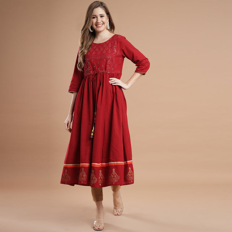 RANGDEEP RED  WOMEN'S ANARKALI KURTA