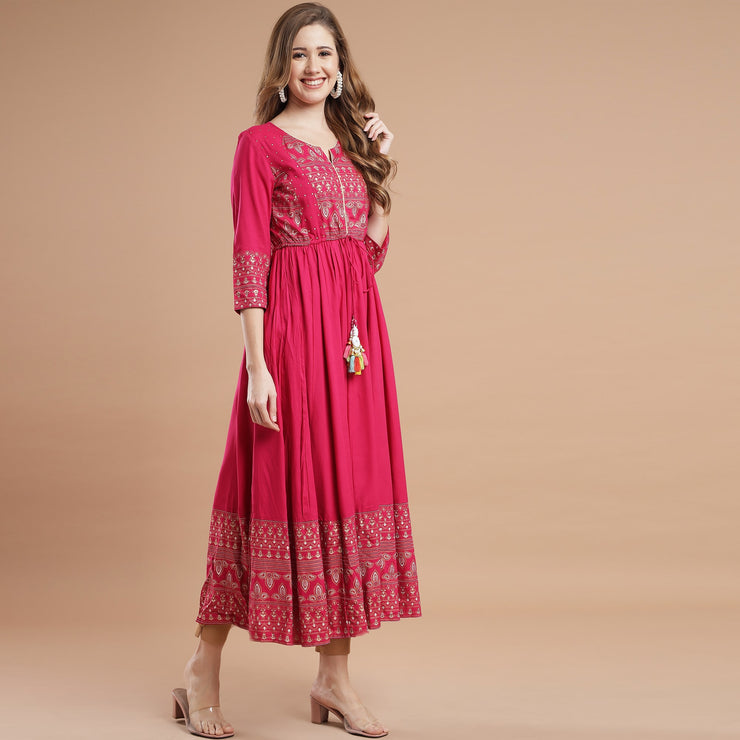 RANGDEEP MAROON RAYON WOMEN'S ANARKALI KURTA