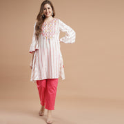 RANGDEEP WHITE LUREX WOMEN'S STRAIGHT KURTA