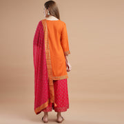 Rang Deep Orange Rayon  Set of Kurti With  Palazzo & Dupatta