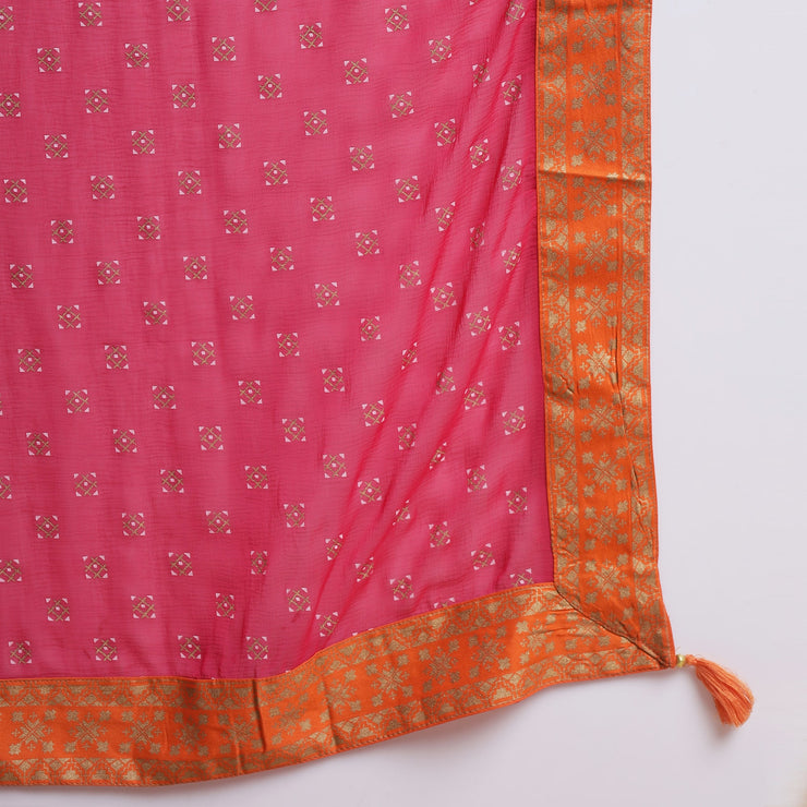 Rang Deep Orange Rayon  Set of Kurti With  Palazzo & Dupatta