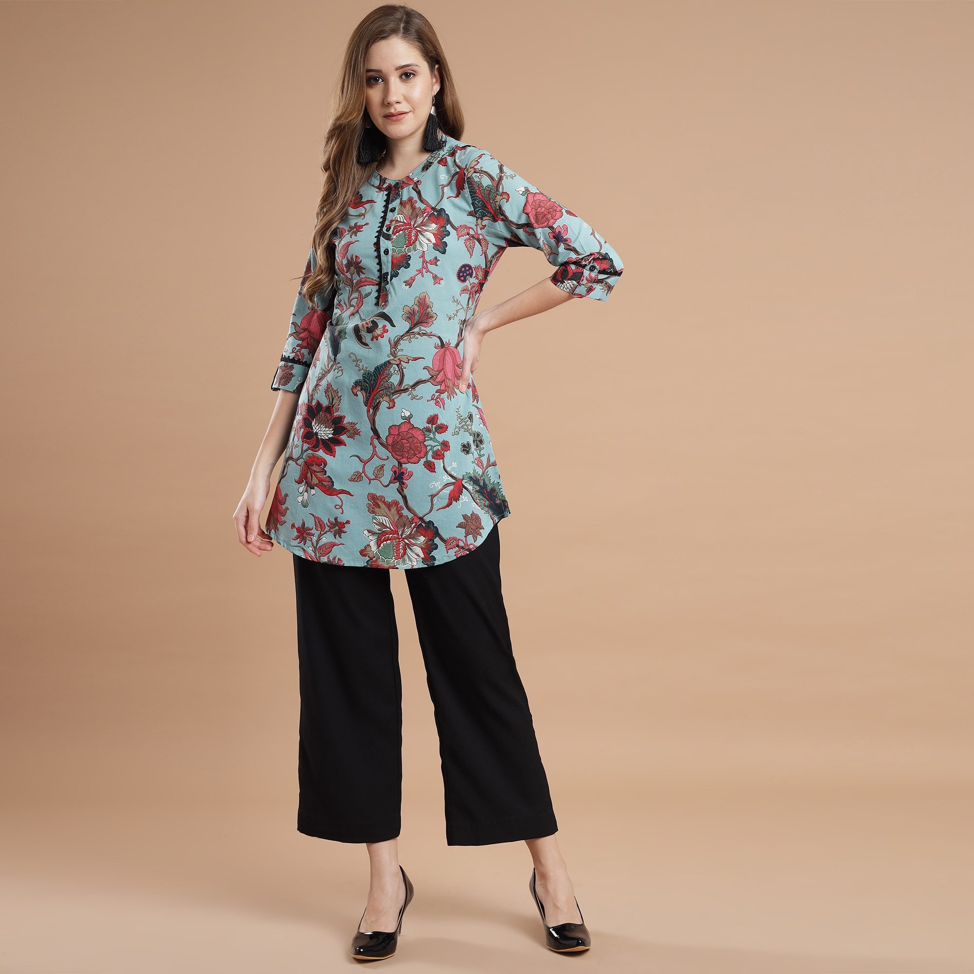Rang Deep Women Teal Printed Rayon top
