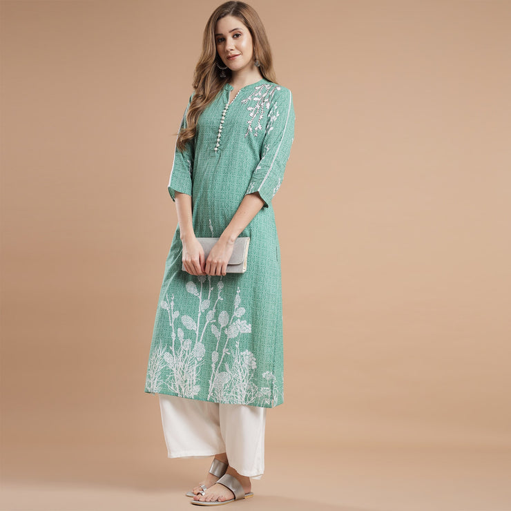 RANGDEEP GREEN COTTON WOMEN'S STRAIGHT KURTA