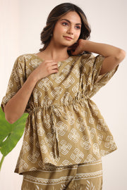 Mustard & White Printed Kaftan Set