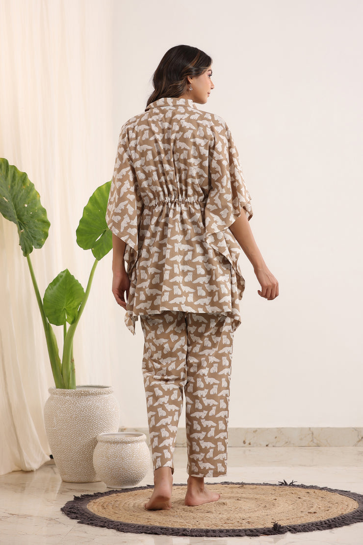 Brown panda Kaftan sleep  Set