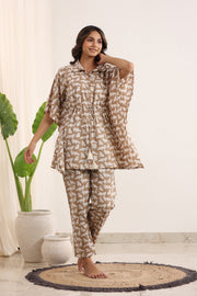 Brown panda Kaftan sleep  Set