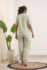 Light Green Printed peter pan collared Night suit set