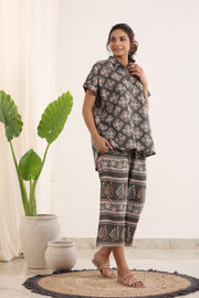 Grey & White LOOSE FIT Printed Night suit