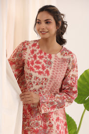 Pink & White loose fit Printed Night suit