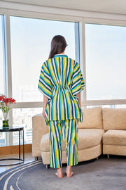 Green & White Striped Kaftan Set