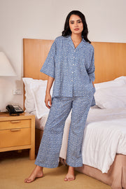 Blue PRINTED loose fit Night Suit Set