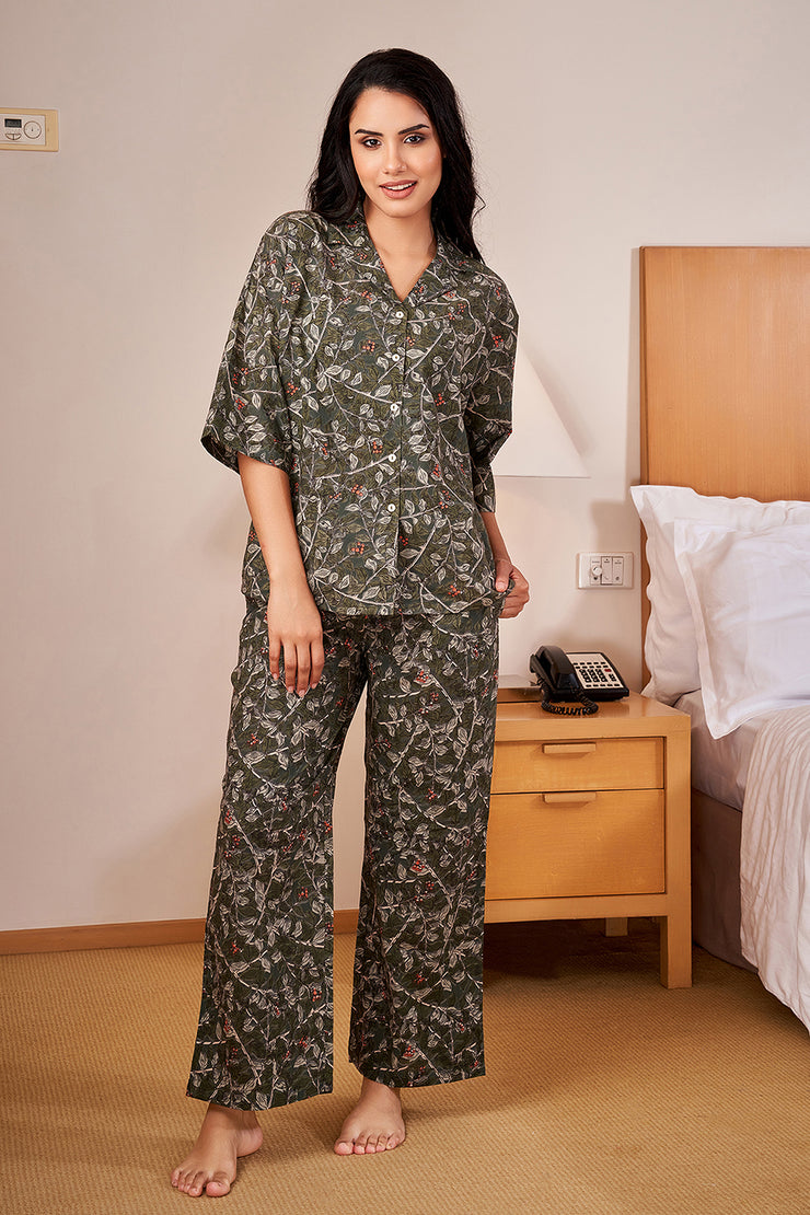 DARK Green LOOSE FIT  Night Suit Set