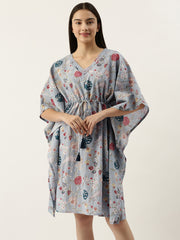 SHORT Blue Cotton Printed Kaftan